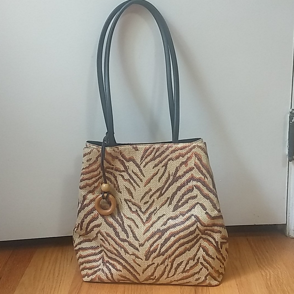 Preston and York Tiger Print Straw Weave Bag